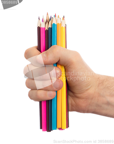 Image of Used pencils in hand isolated