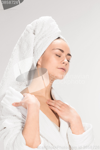 Image of The girl with a clean skin in bathroom