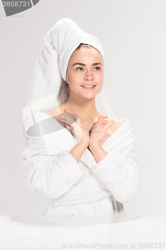 Image of The girl with a clean skin in bathroom