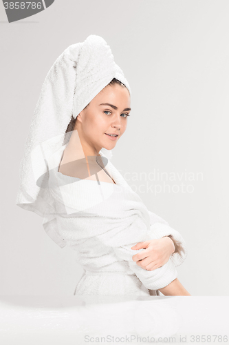 Image of The girl with a clean skin in bathroom