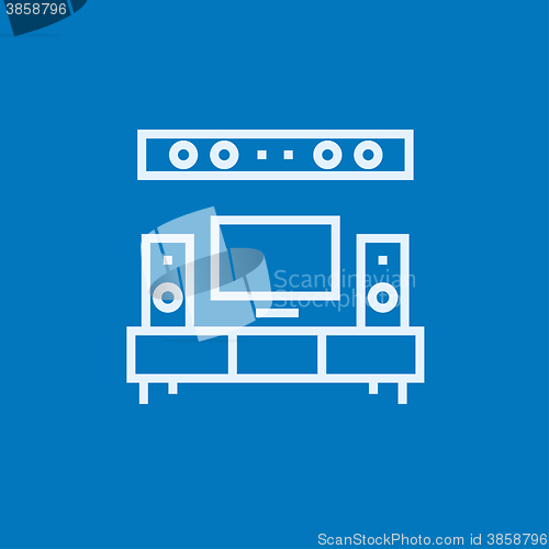 Image of TV flat screen and home theater line icon.