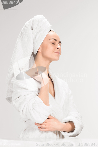 Image of The girl with a clean skin in bathroom