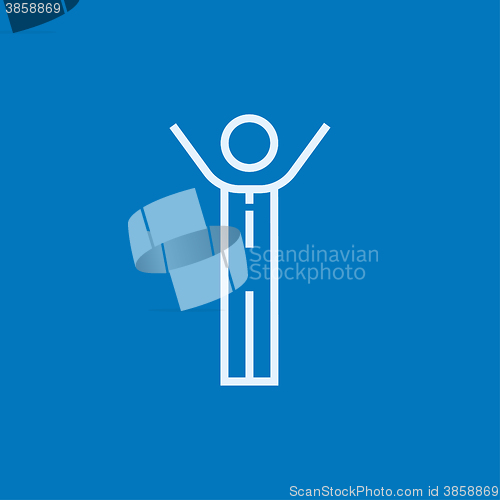 Image of Man with raised arms line icon.