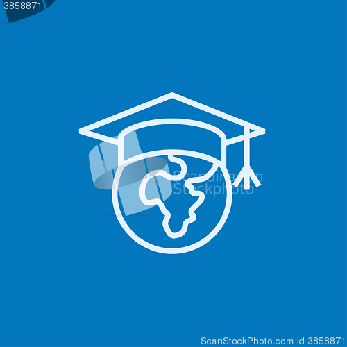 Image of Globe in graduation cap line icon.