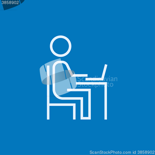 Image of Businessman working at his laptop line icon.