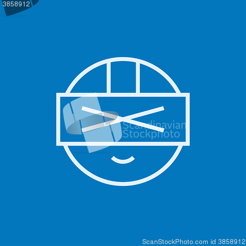 Image of Man wearing virtual reality headset line icon.