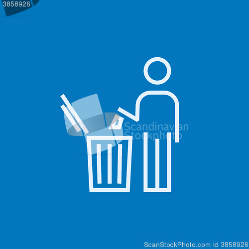 Image of Man throwing garbage in a bin line icon.