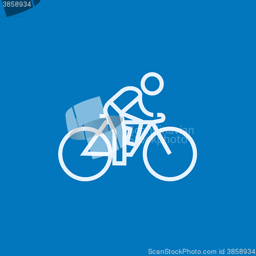 Image of Man riding  bike line icon.