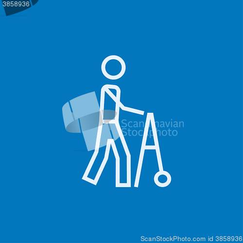 Image of Man with walker line icon.