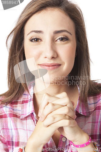 Image of portrait of a beautiful young short haired woman