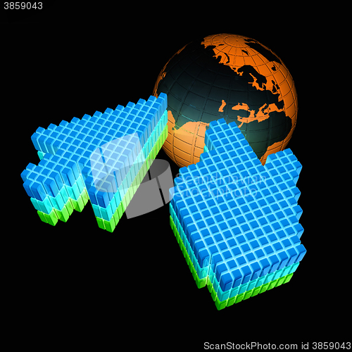 Image of Link selection computer mouse cursor and Earth - Glodal internet