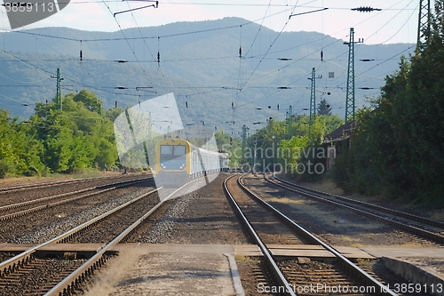 Image of Railroad tracks with train