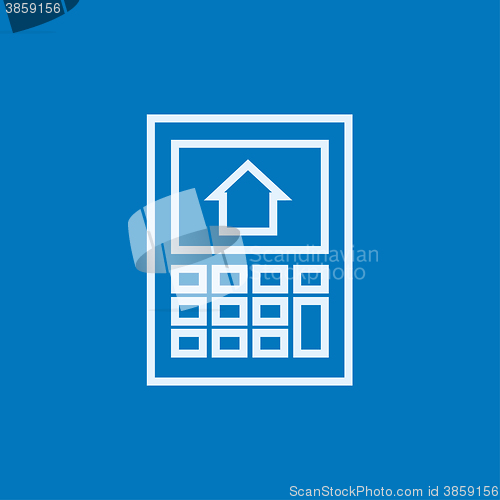 Image of Calculator with house on display line icon.