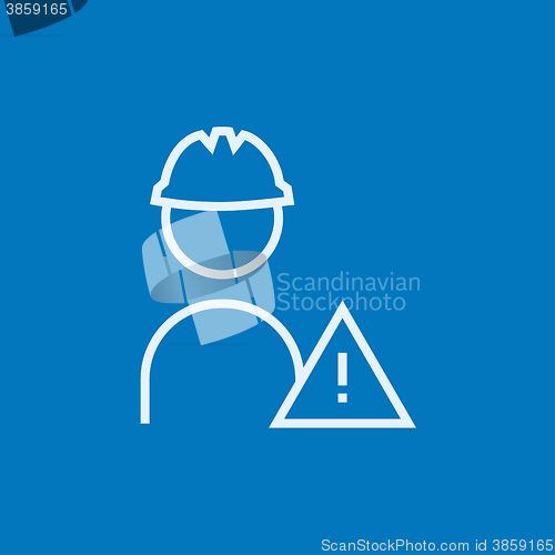 Image of Worker with caution sign line icon.