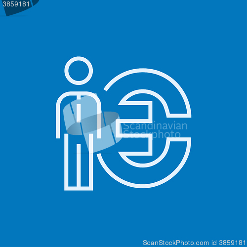 Image of Businessman standing beside the Euro symbol line icon.