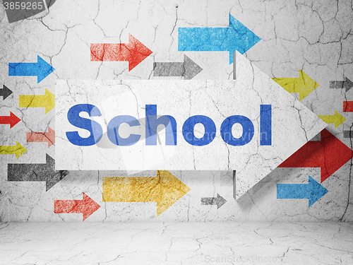 Image of Education concept: arrow with School on grunge wall background