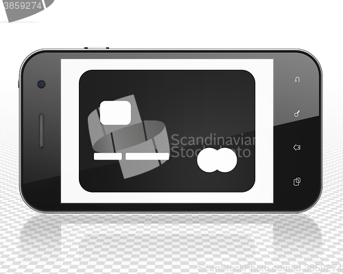 Image of Finance concept: Smartphone with Credit Card on display