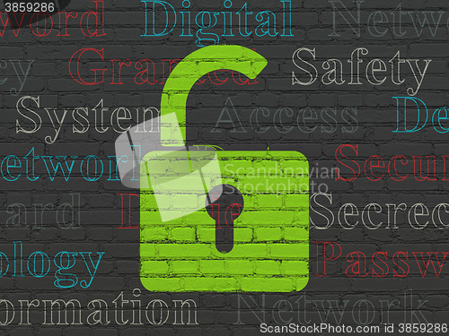 Image of Security concept: Opened Padlock on wall background