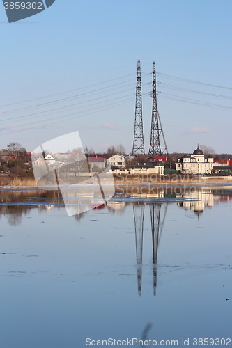 Image of  high voltage reflection in the river