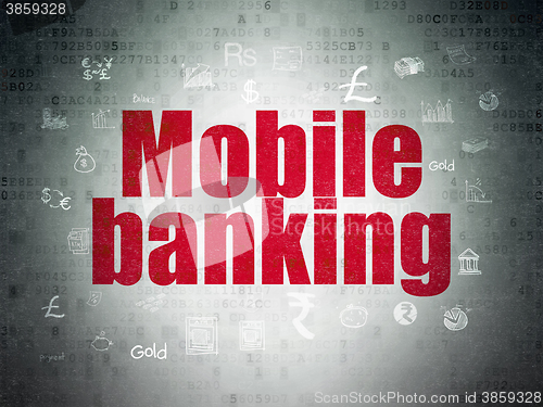 Image of Money concept: Mobile Banking on Digital Paper background