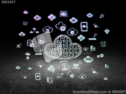 Image of Cloud technology concept: Cloud With Code in grunge dark room