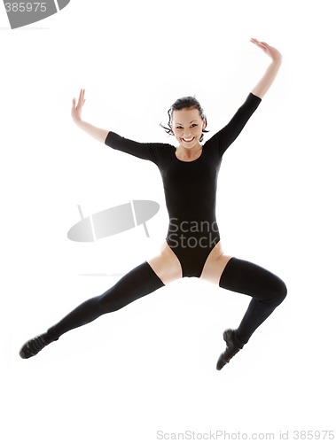 Image of jumping girl in black leotard