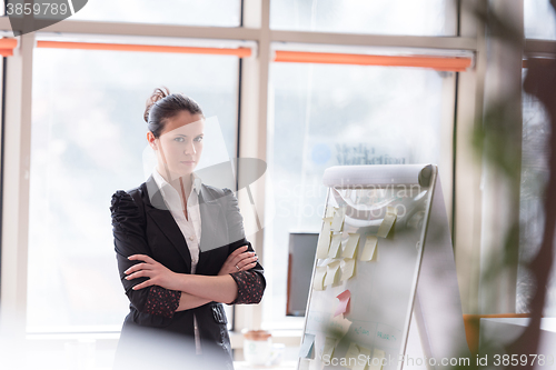 Image of portrait of young business woman at modern office