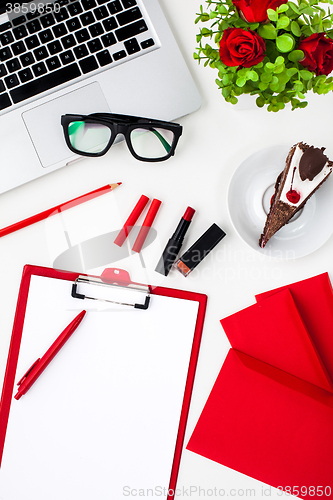 Image of Still life of fashion woman, objects on white