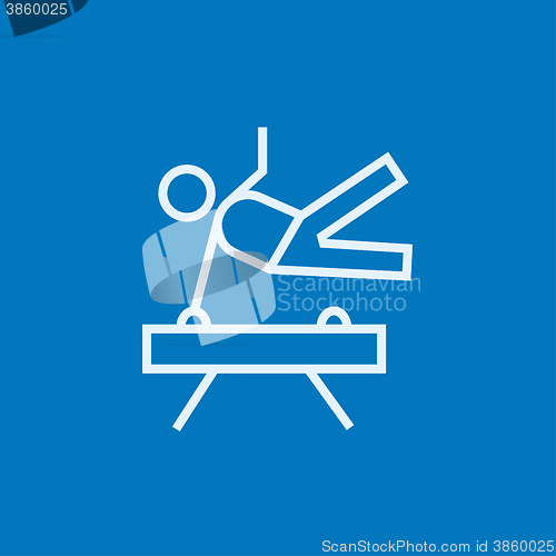 Image of Gymnast exercising on pommel horse line icon.