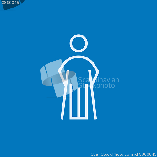 Image of Man with crutches line icon.