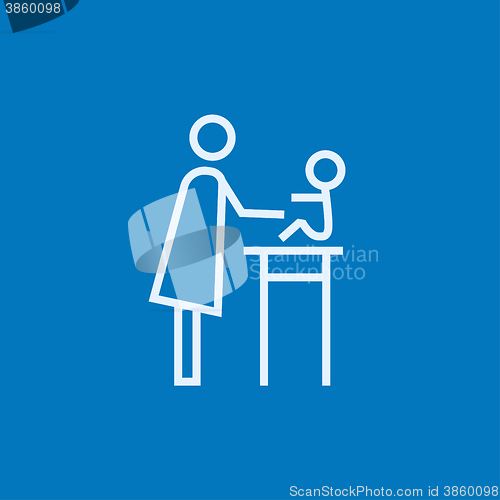 Image of Woman taking care of baby line icon.