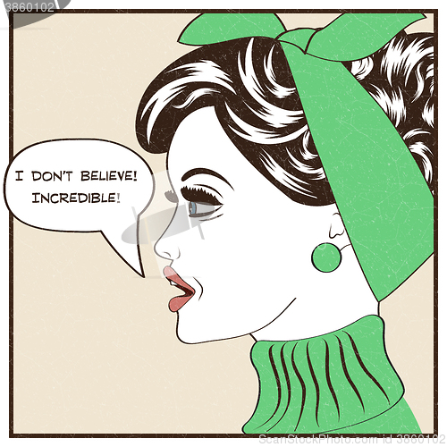 Image of Pop Art illustration of girl with the speech bubble