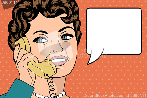Image of woman chatting on the phone, pop art illustration