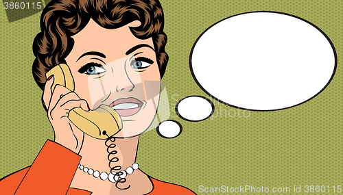 Image of woman chatting on the phone, pop art illustration