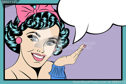 Image of Pop Art illustration of girl with the speech bubble.Pop Art girl