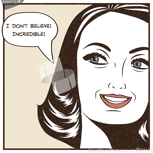 Image of Pop Art illustration of girl with the speech bubble