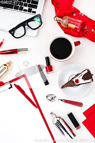 Image of Still life of fashion woman, objects on white