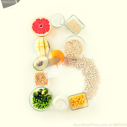 Image of close up of food ingredients in letter b shape