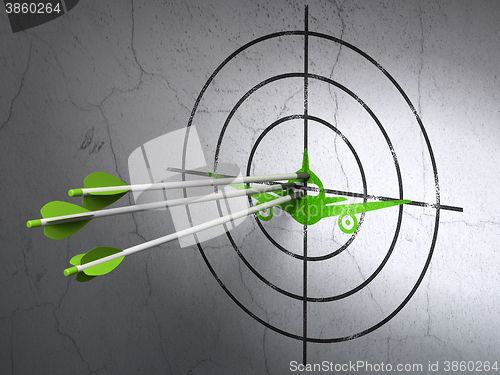 Image of Vacation concept: arrows in Aircraft target on wall background