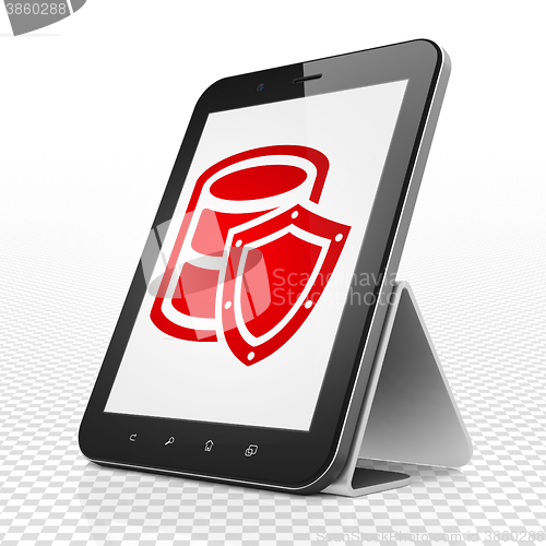 Image of Software concept: Tablet Computer with Database With Shield on display
