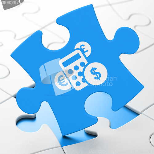 Image of Business concept: Calculator on puzzle background