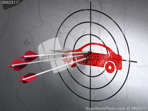 Image of Vacation concept: arrows in Car target on wall background