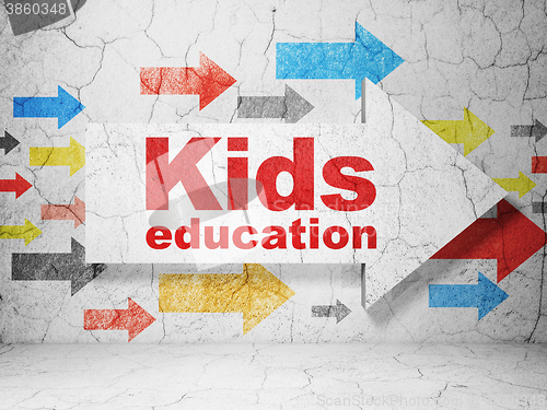 Image of Studying concept: arrow with Kids Education on grunge wall background
