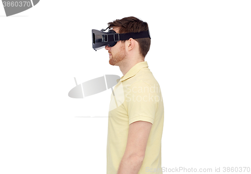 Image of man in virtual reality headset or 3d glasses