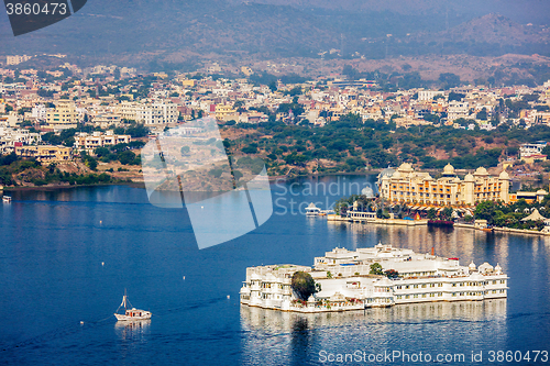 Image of Aerial view of Lake Pichola with Palace Jag Niwas