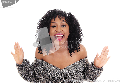 Image of Closeup smiling African American woman. 