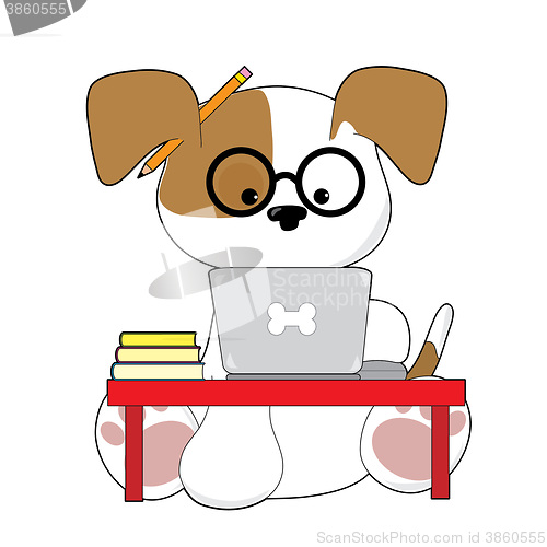 Image of Cute Puppy and Laptop