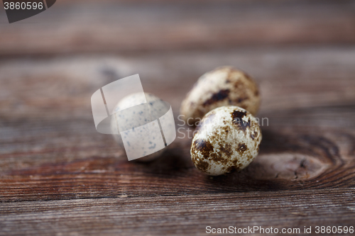 Image of Group of quail eggs on thewooden background