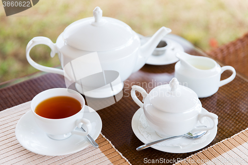 Image of close up of tea service at restaurant or teahouse