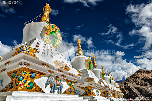 Image of White chortens stupas in Ladakh, India